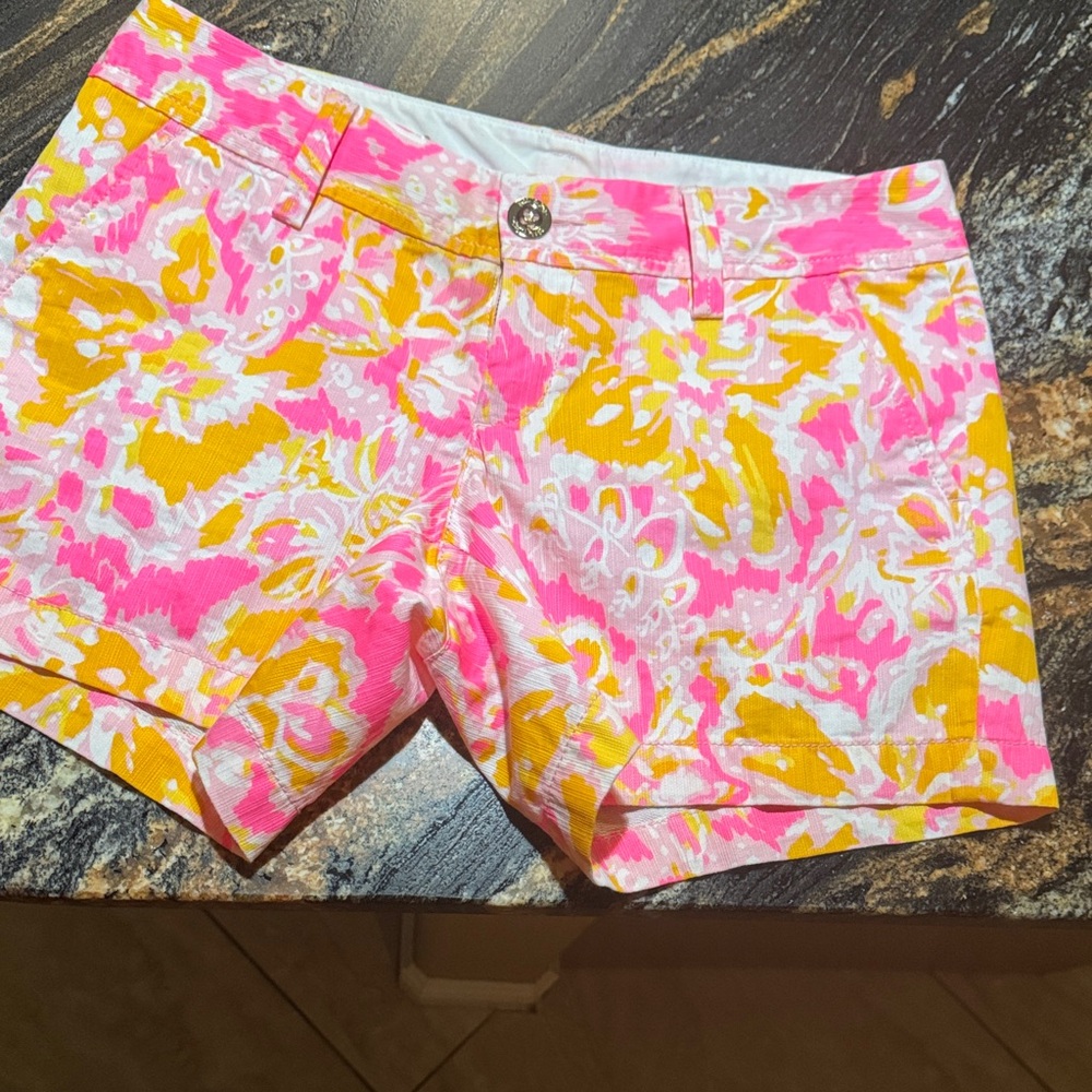 Lilly Pulitzer Pink & Yellow Floral Print Jean Shorts